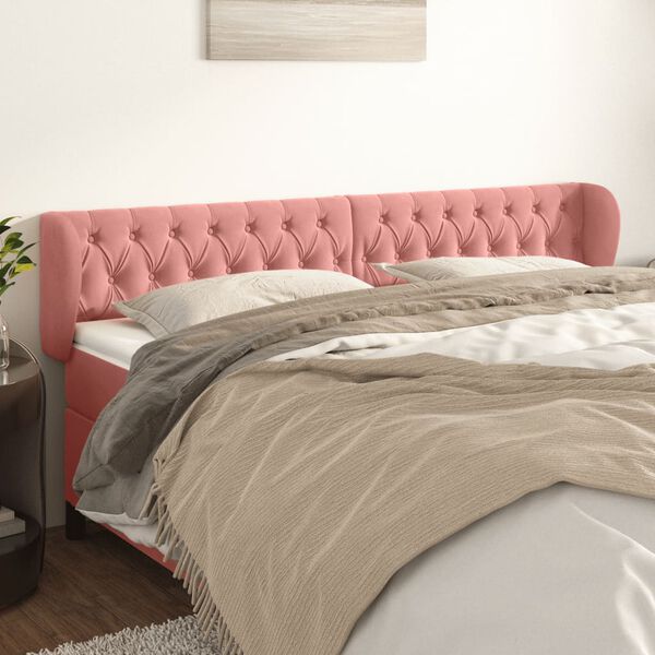 vidaXL Cabeceira de cama c/ abas veludo 183x23x78/88 cm rosa