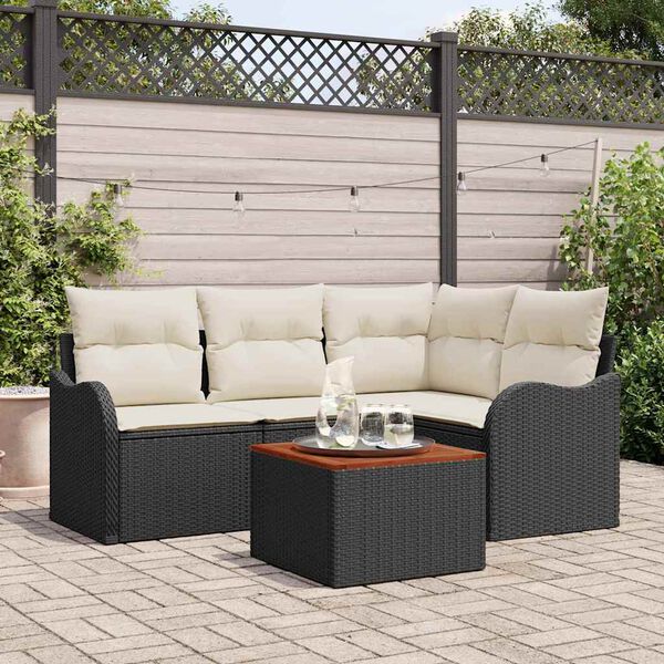 vidaXL Conjunto de Sof&aacute; de Jardim 5 pcs Preto e Creme vime PE