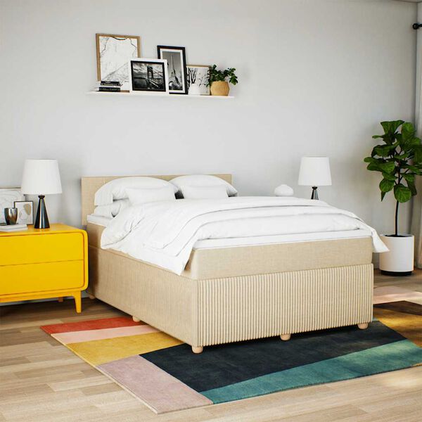 vidaXL Cama com molas/colch&atilde;o 160x200 cm tecido cor creme