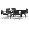 vidaXL 7 pcs conjunto de jantar p/ jardim c/ almofad&otilde;es vime PE e a&ccedil;o