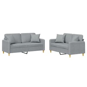 vidaXL 2 pcs conjunto de sof&aacute;s com almofadas tecido cinzento-claro