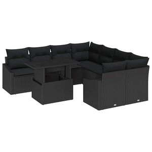 vidaXL Conjunto de Sof&aacute; de Jardim com almofada 9 pcs Preto vime PE