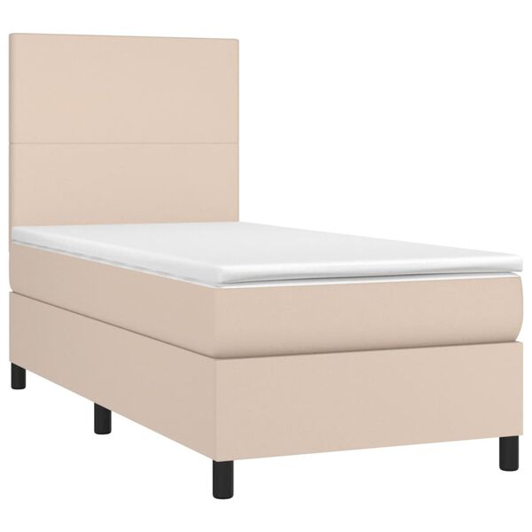 vidaXL Cama box spring c/ colch&atilde;o/LED 90x190cm couro artif. cappuccino