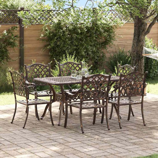 vidaXL Conjunto de Jantar para Jardim 7 pcs Bronze Alum&iacute;nio