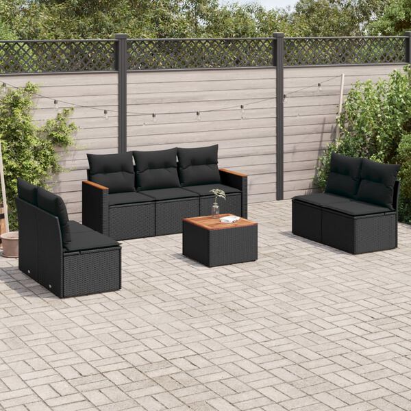 vidaXL 8 pcs conjunto sof&aacute;s de jardim com almofad&otilde;es vime PE preto