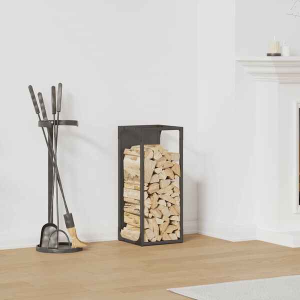 vidaXL Suporte para lenha 25x25x60 cm a&ccedil;o laminado a frio preto