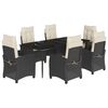vidaXL 7 pcs conjunto de jantar p/ jardim c/ almofad&otilde;es vime PE preto
