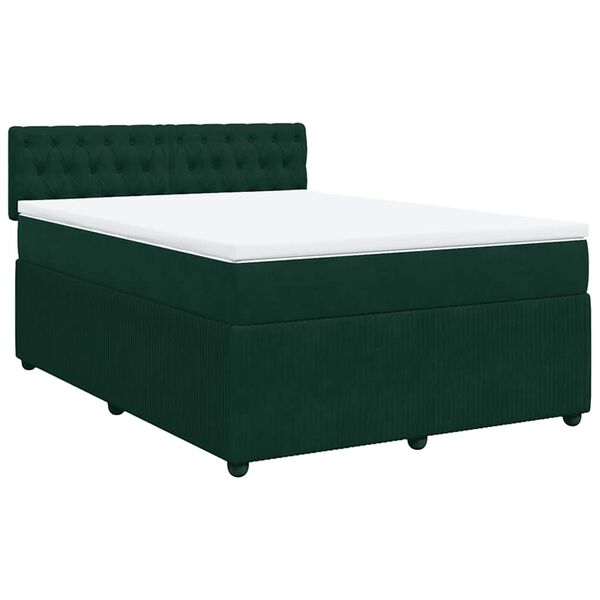vidaXL Cama com molas/colch&atilde;o 140x190 cm veludo verde-escuro