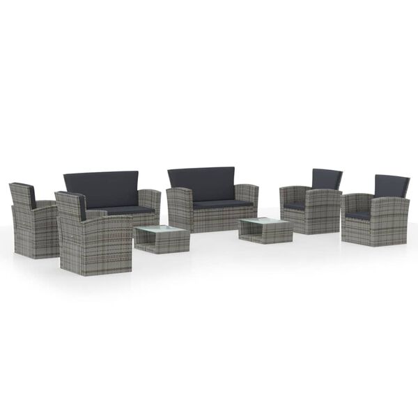 vidaXL 8 pcs conjunto lounge de jardim c/ almofadões vime PE cinzento