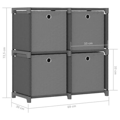 vidaXL Unidade prateleiras 4 cubos c/ caixas 69x30x72,5cm tecido cinza