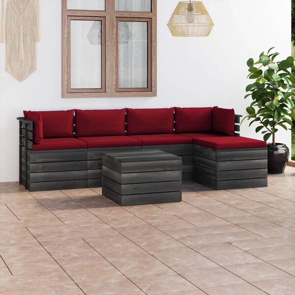 vidaXL 6 pcs conjunto lounge de paletes com almofad&otilde;es pinho maci&ccedil;o