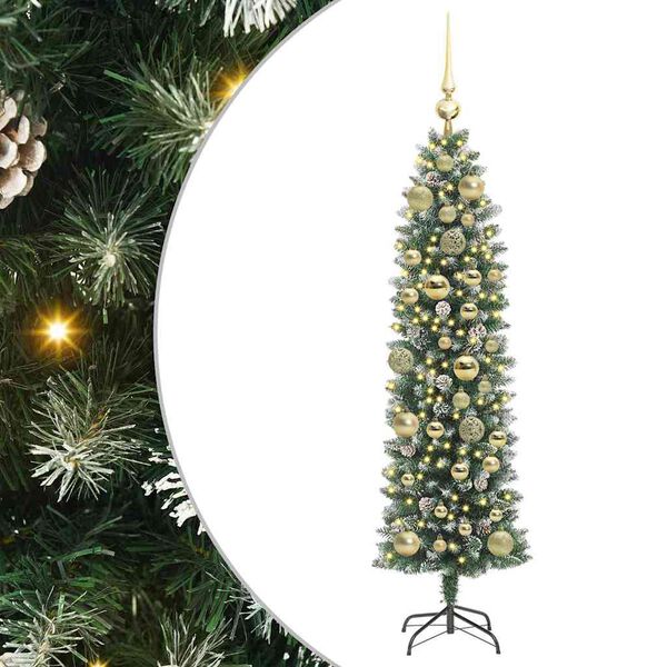 vidaXL &Aacute;rvore Slim de Natal Artificial Verde e Branco 120 cm