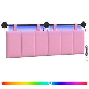 vidaXL Cabeceira suspensa Com luz LED Rosa Tecido