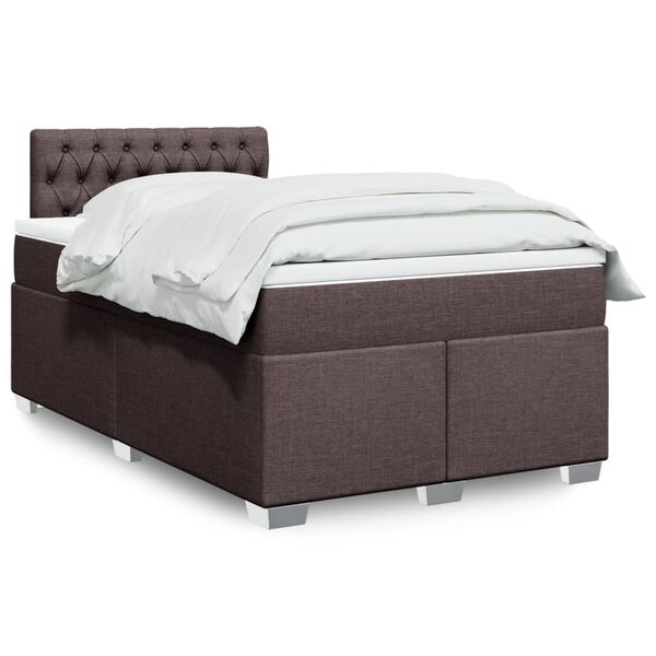 vidaXL Cama boxspring com colch&atilde;o 120x190 cm tecido castanho-escuro