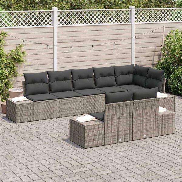 vidaXL Conjunto de Sof&aacute; de Jardim com almofada 8 pcs Cinzeto vime PE