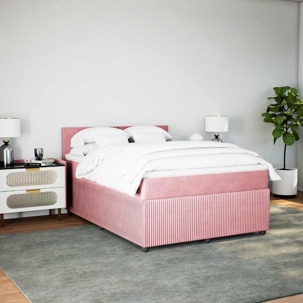 vidaXL Cama com molas/colch&atilde;o 140x190 cm veludo rosa