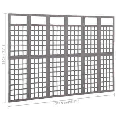 vidaXL Biombo/treliça 6 painéis abeto maciço 242,5x180 cm cinzento