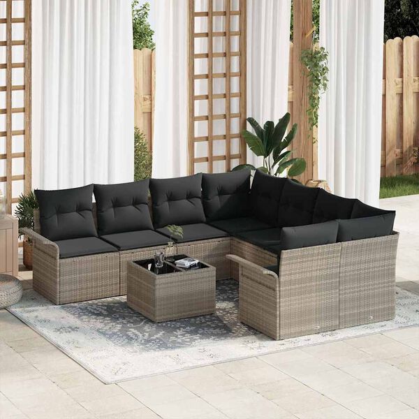 vidaXL Conjunto de Sofá de Jardim 9 pcs Cinzento-claro