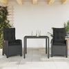 vidaXL 3 pcs conjunto de jantar p/ jardim c/ almofad&otilde;es vime PE preto
