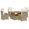 vidaXL 5 pcs conjunto de jantar p/ jardim com almofad&otilde;es vime PE bege