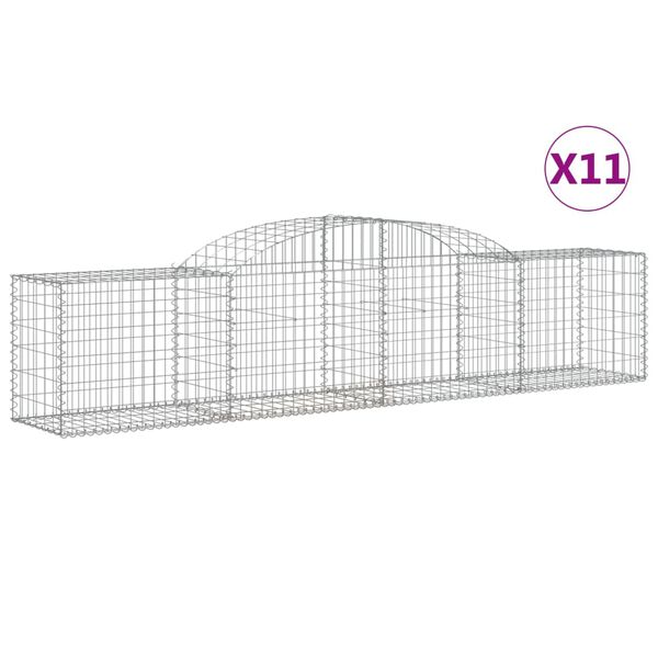 vidaXL Cestos gabião arqueados 11pcs 300x50x60/80 cm ferro galvanizado