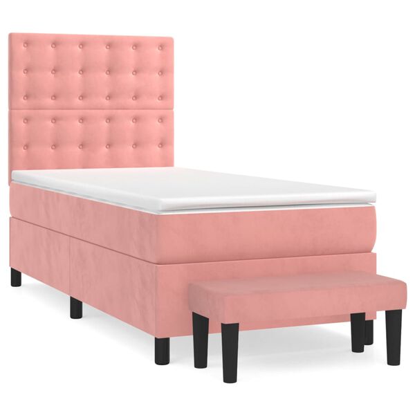 vidaXL Cama com molas/colch&atilde;o 90x190 cm veludo rosa