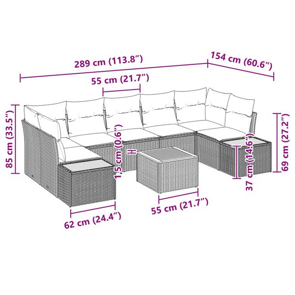 vidaXL Conjunto de Sof&aacute; de Jardim 8 pcs Preto Rattan Sint&eacute;tico