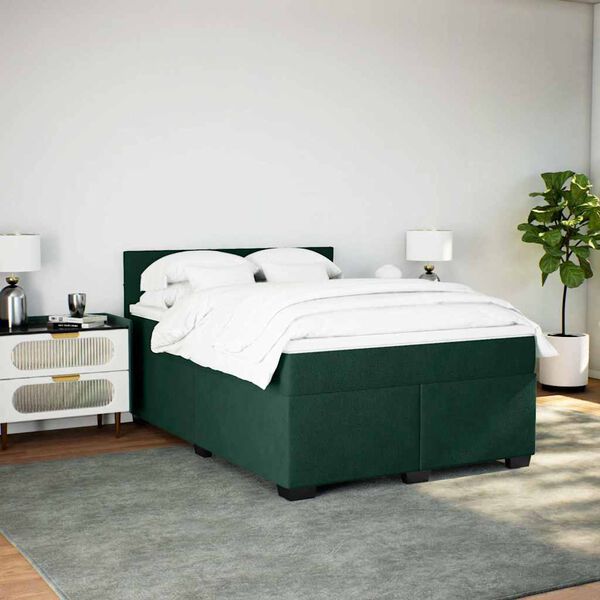 vidaXL Cama com molas/colch&atilde;o 140x190 cm veludo verde-escuro
