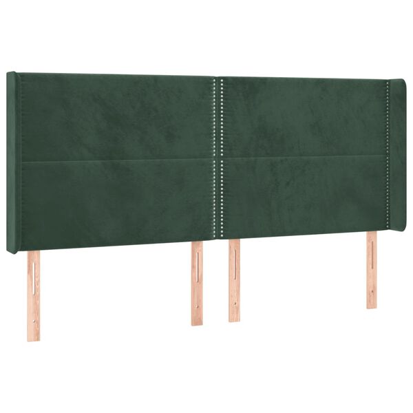 vidaXL Cabeceira de cama c/ LED veludo 163x16x118/128 cm verde-escuro