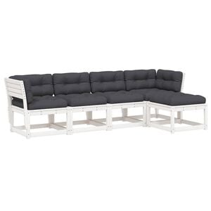 vidaXL 5 pcs conj. sof&aacute;s de jardim c/ almofad&otilde;es pinho maci&ccedil;o branco