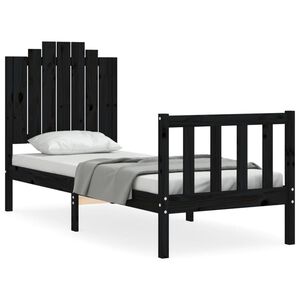 vidaXL Estrutura cama de solteiro c/ cabeceira madeira maci&ccedil;a preto