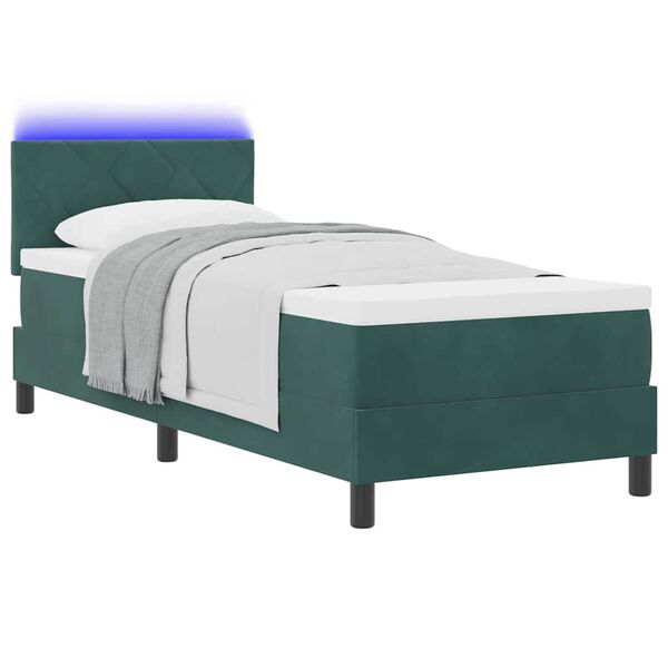 vidaXL Cama Box Spring LED com colch&atilde;o Verde Escuro 80 x 200 cm Veludo