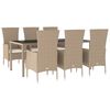 vidaXL 7 pcs conjunto de jantar p/ jardim com almofad&otilde;es vime PE bege