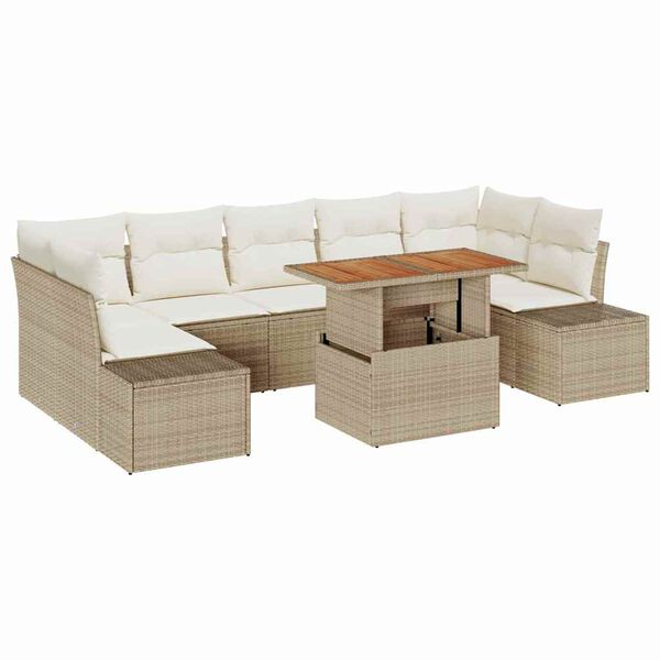 vidaXL Conjunto de Sof&aacute; de Jardim 8 pcs Bege Rattan Sint&eacute;tico