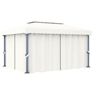 vidaXL Gazebo com cortina 4x3 m alum&iacute;nio branco nata