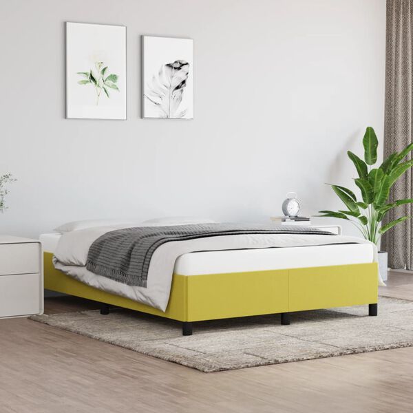 vidaXL Estrutura de cama sem colch&atilde;o 140x190 cm tecido verde