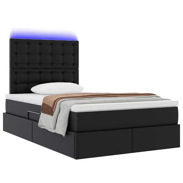 vidaXL Cama com arruma&ccedil;&atilde;o e LED Preto 120 x 190 cm Couro Sint&eacute;tico