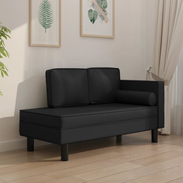 vidaXL Chaise longue com almofad&otilde;es e rolo couro artificial preto