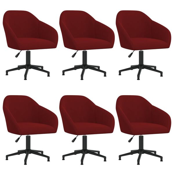 vidaXL Cadeiras de jantar girat&oacute;rias 6 pcs veludo vermelho tinto