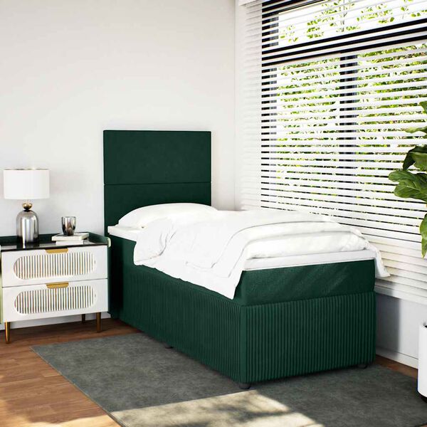 vidaXL Cama com molas/colch&atilde;o 90x200 cm veludo verde-escuro
