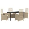 vidaXL Conjunto de Jantar para Jardim com almofada 5 pcs Bege vime PE