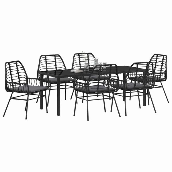 vidaXL Conjunto de Jantar para Jardim 7 pcs Preto vime PE