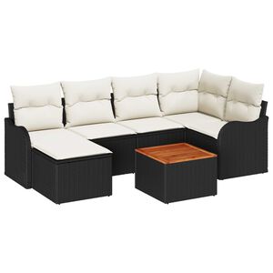 vidaXL Conjunto de Sof&aacute; de Jardim 7 pcs Preto e Creme vime PE