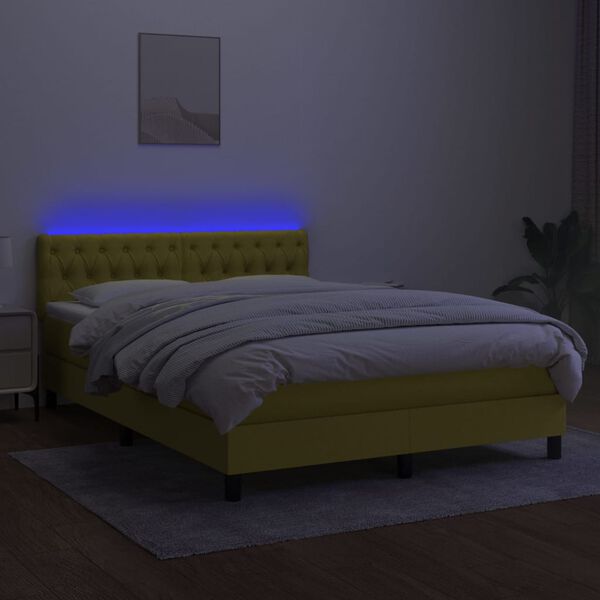 vidaXL Cama box spring c/ colch&atilde;o e LED 140x200 cm tecido verde