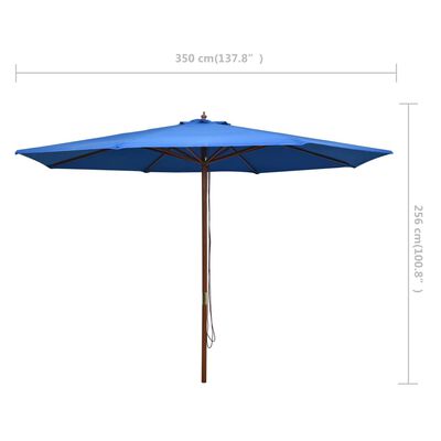 vidaXL Guarda-sol de exterior c/ poste de madeira 350 cm azul