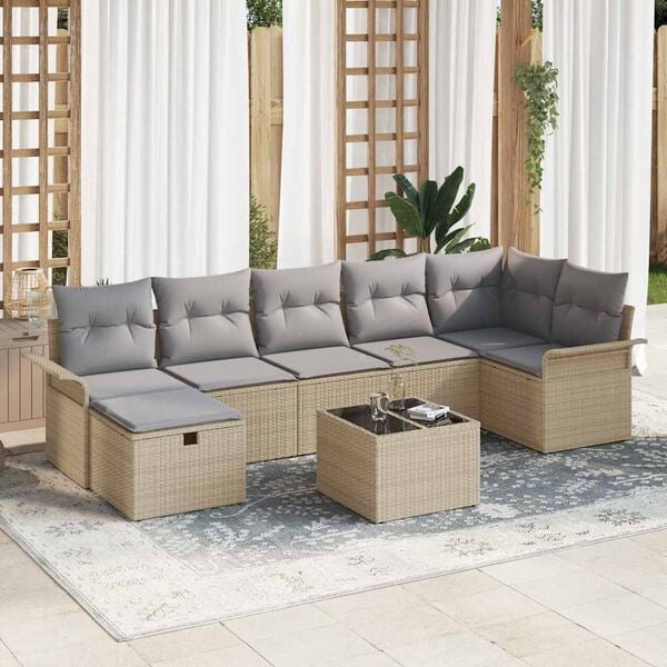 vidaXL Conjunto de Sof&aacute; de Jardim 8 pcs Bege Rattan Sint&eacute;tico