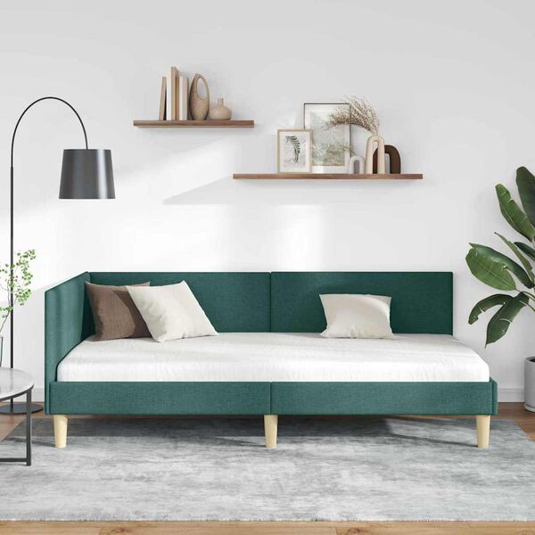 vidaXL Estrutura de Cama de Canto Verde Escuro 80 cm x 200 cm Veludo