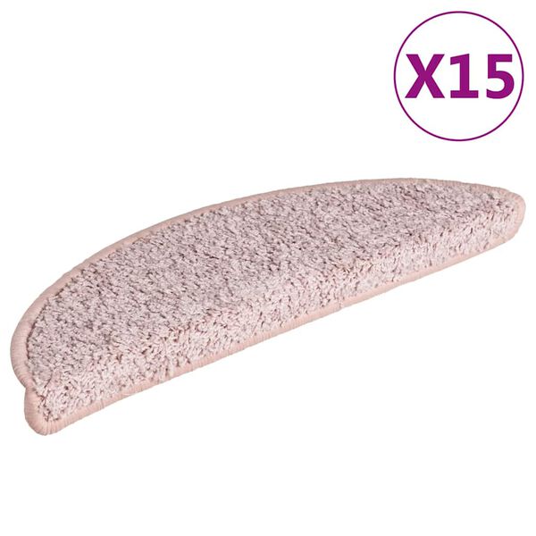 vidaXL Tapetes de escada 15 peças 56x17x3 cm rosa claro semicircular