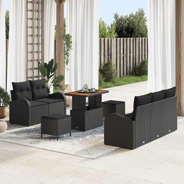 vidaXL Conjunto de Sof&aacute; de Jardim com almofada 8 pcs Preto