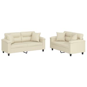 vidaXL 2 pcs conjunto de sof&aacute;s com almofadas couro artificial creme